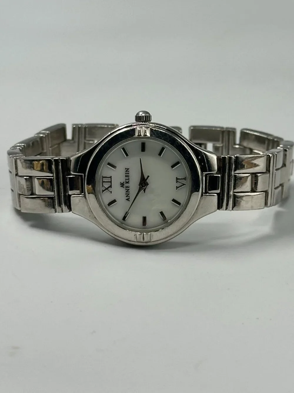 3/$30 Anne Klein Watch Women Silver Tone White Dial 26MM New Battery 6.75